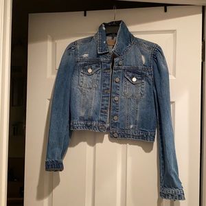 Blank NYC crop denim jacket puff sleeve distressed small